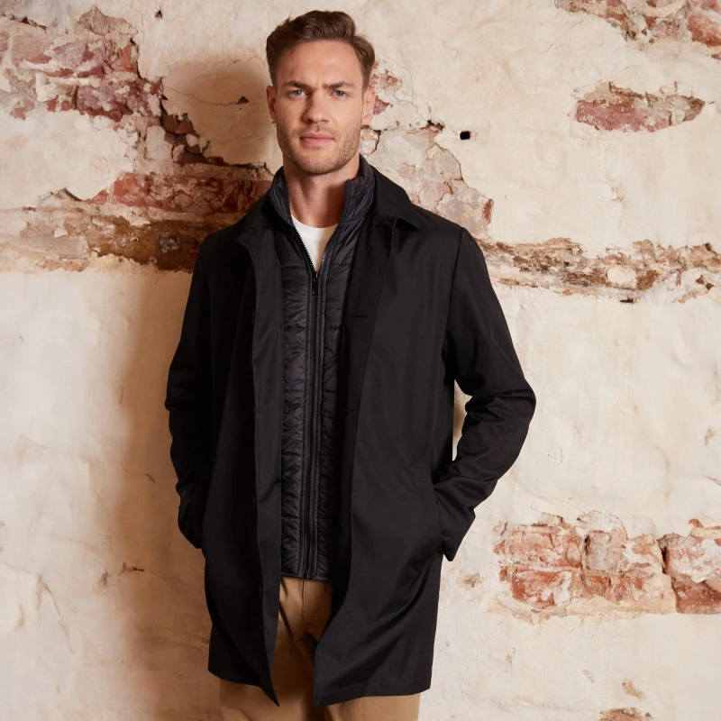 Image of Threadbare Collared Mock Layer Mac Coat - Black XL