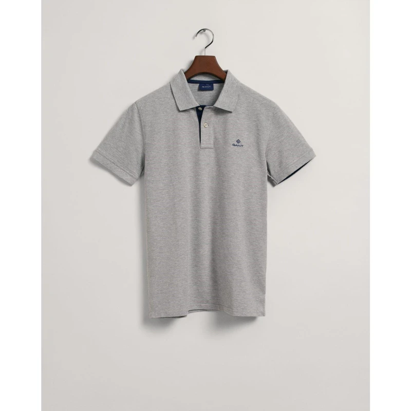Image of Gant Contrast Collar Pique Polo Shirt - Grey Grey S