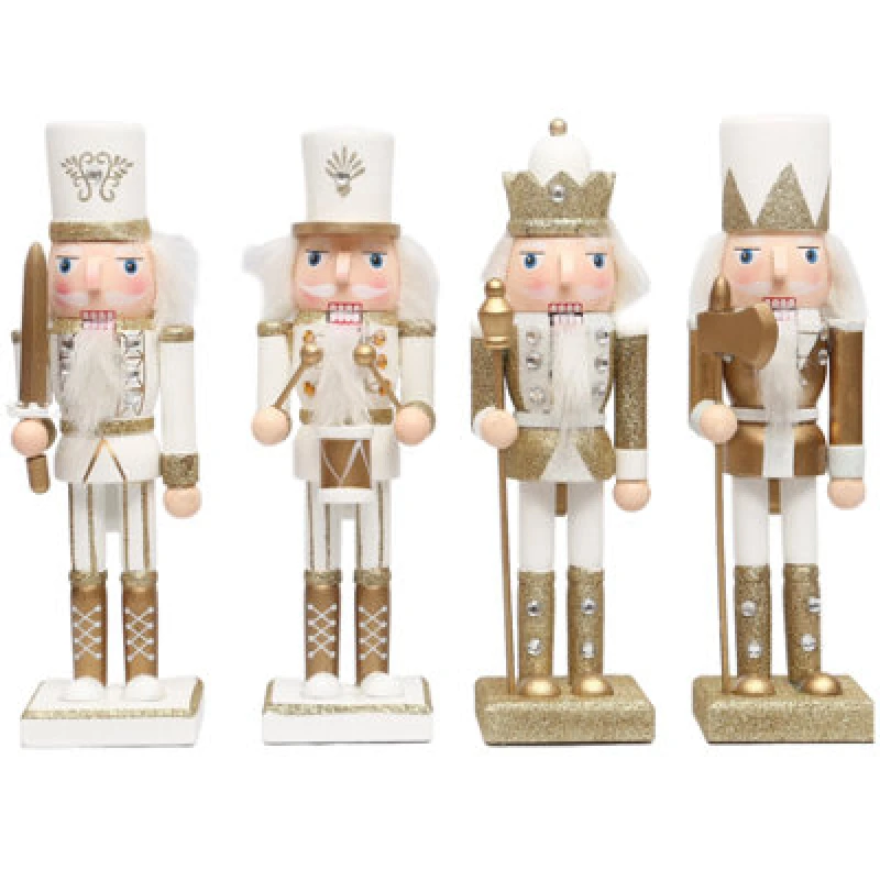 Image of Shatchi 25Cm Gold Wooden Nutcrackers Soldiers King Drummer Christmas Ornament 4Pcs Set