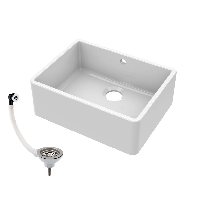 Image of Balterley 1 Bowl Fireclay Butler Kitchen Sink Overflow Waste 595x450x220mm in White White Unisex