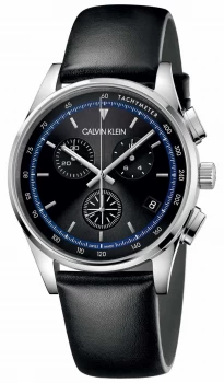 Image of Calvin Klein Completion Black Leather Strap Black Dial Watch