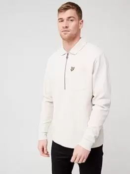 Image of Lyle & Scott Lyle & Scott Crest Textured Quarter Zip Sweat, Beige, Size S, Men