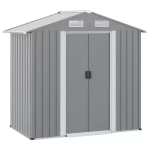 Image of Outsunny 6.4 x 3.6ft Garden Metal Storage Shed w/ Double Sliding Door and Air Vents, Tool Storage for Backyard Patio Lawn, Grey