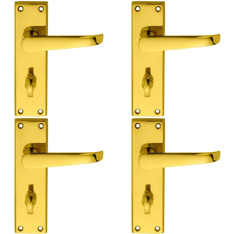 Image of Loops 4x PAIR Straight Victorian Lever on Bathroom Backplate 150 x 43mm Polished Brass Metallics