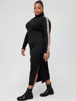 Image of Calvin Klein Jeans Plus Logo Tape Rib Long Dress - Black, Size 4XL, Women