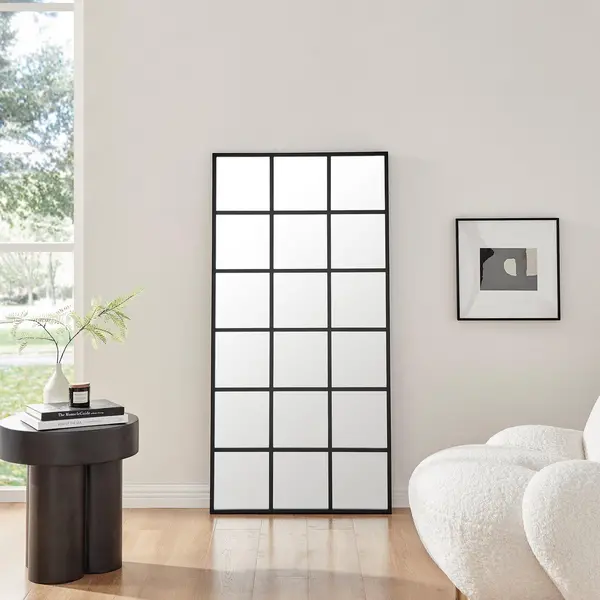 Image of FurnitureboxUK Yoko Medium Black Industrial Frame Window Wall Mirror Black