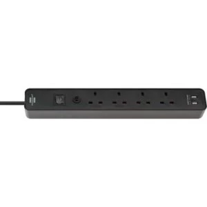 Image of Brennenstuhl Ecolor, 4-gang extension lead with USB slots (Power Strip 4-way with safety fuse button, switch and 3m cable,...