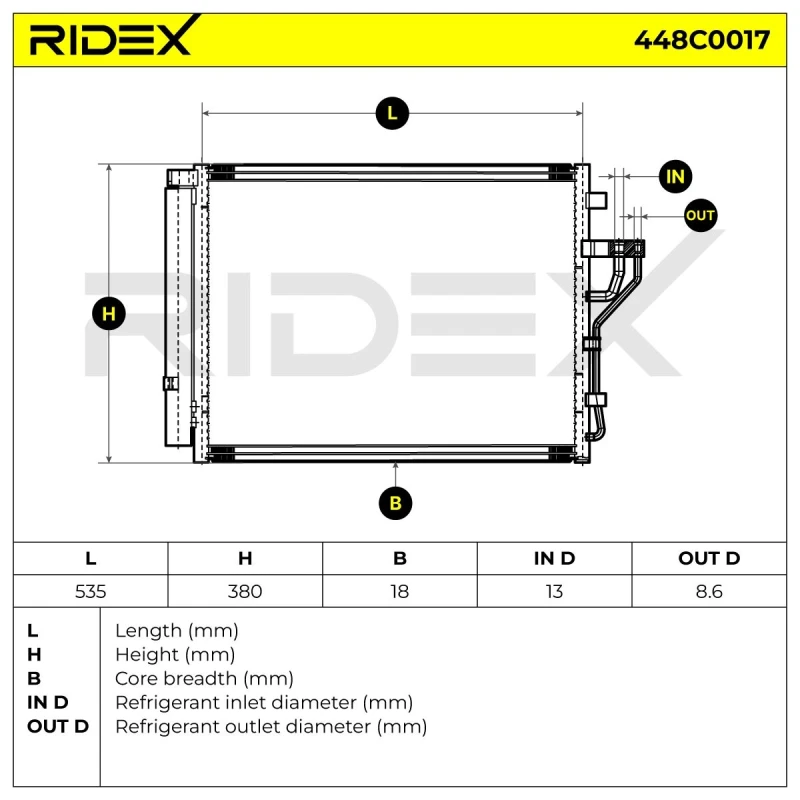 Image of RIDEX 448C0017 Condenser without dryer Aluminium Condenser,air conditioning (448)