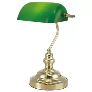Image of Table lamp Bankers Morgan Polished brass 1 bulb 42cm