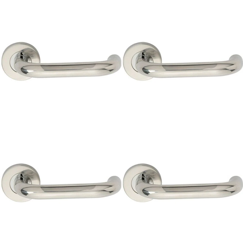 Image of Loops 4x PAIR 19mm Round Bar Safety Handle on Round Rose Concealed Fix Polished Steel Metallics