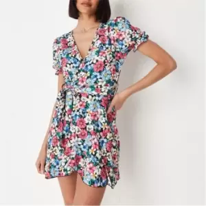 Image of Missguided Wrap Front Mini Tea Dress - Multi
