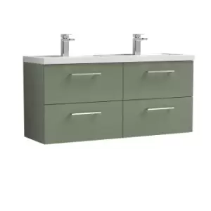 Image of Nuie Arno 1200mm Wall Hung 4 Drawer Vanity & Double Polymarble Basin Satin Green