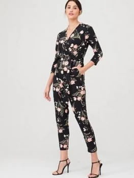 Image of Wallis Pretty Tulip Jersey Jumpsuit - Mono, Black, Size 8, Women