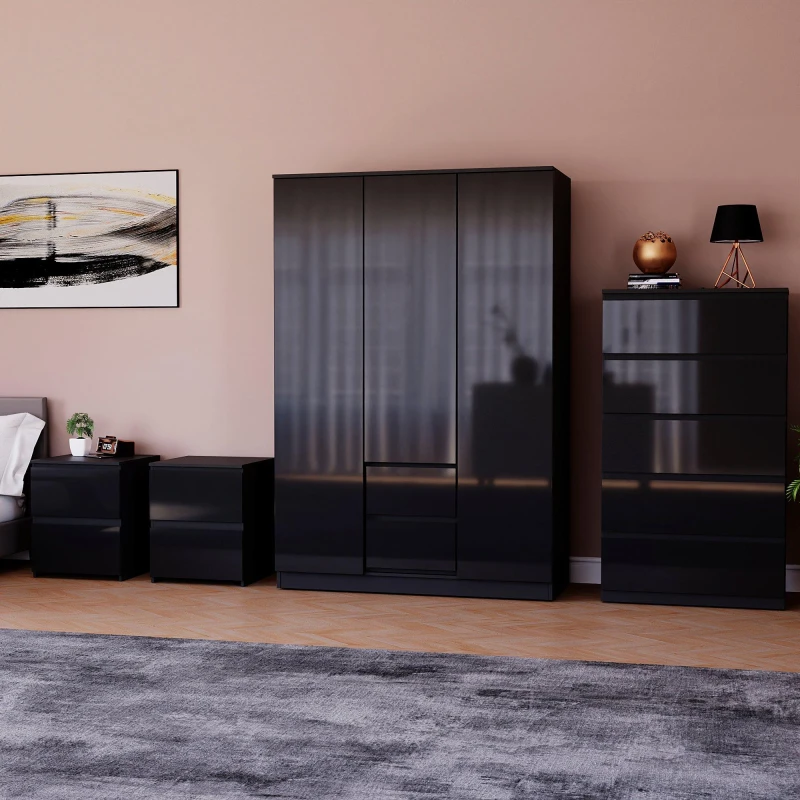 Image of Lassic Glinton Gloss 4 Piece Bedroom Set 8 Black unisex 4 Piece