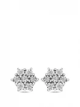 Image of Love DIAMOND Sterling Silver 8 Point Diamond Cluster Stud Earrings, Silver, Women