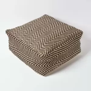 Image of Black and Cream Chevron Pattern Large Square Pouffe - Black & Natural - Homescapes