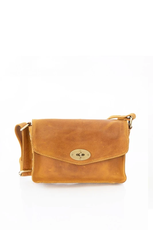 Image of PRIMEHIDE 'Columbia' Leather Ladies Medium Flapover Handbag Mustard
