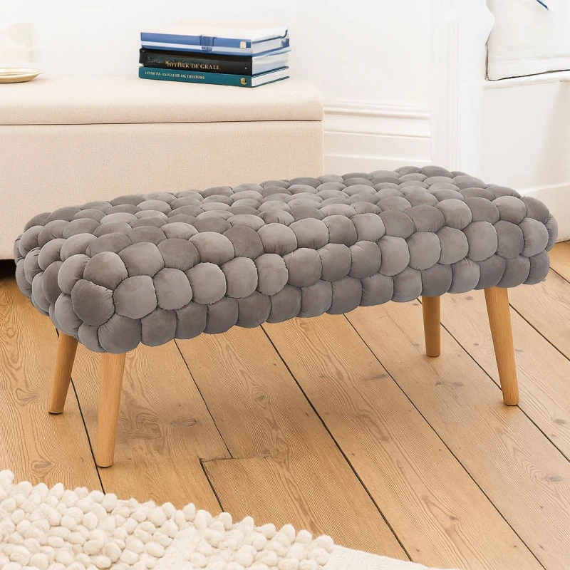 Image of Artemis Home Cushla Bubbly Velvet Large Footstool in Taupe Unisex