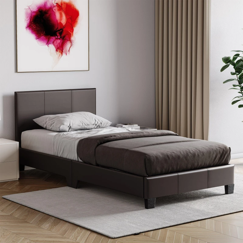 Image of Lassic Lisbon Single Faux Leather Bed With Mattress Set Brown unisex Single