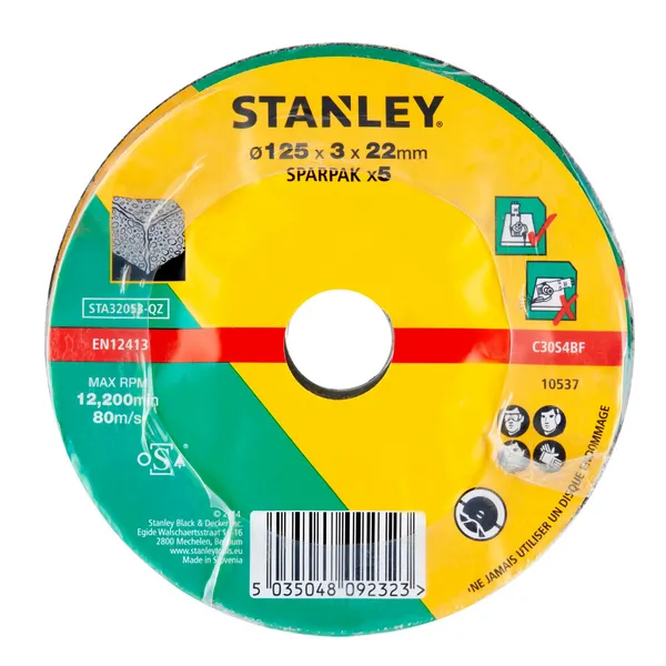 Image of Stanley Depressed Centre Concrete and Stone Cutting Disc STA32053 Diameter: 125mm