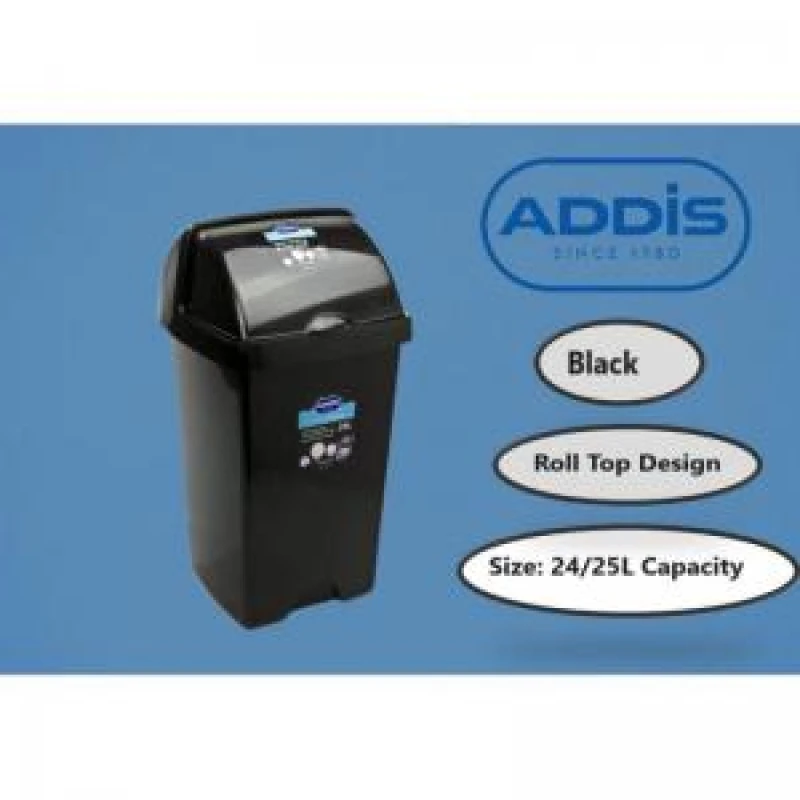 Image of Addis Black Roll Top Bin 25 Litre - PACK 3 NWT5881P NWT5881P