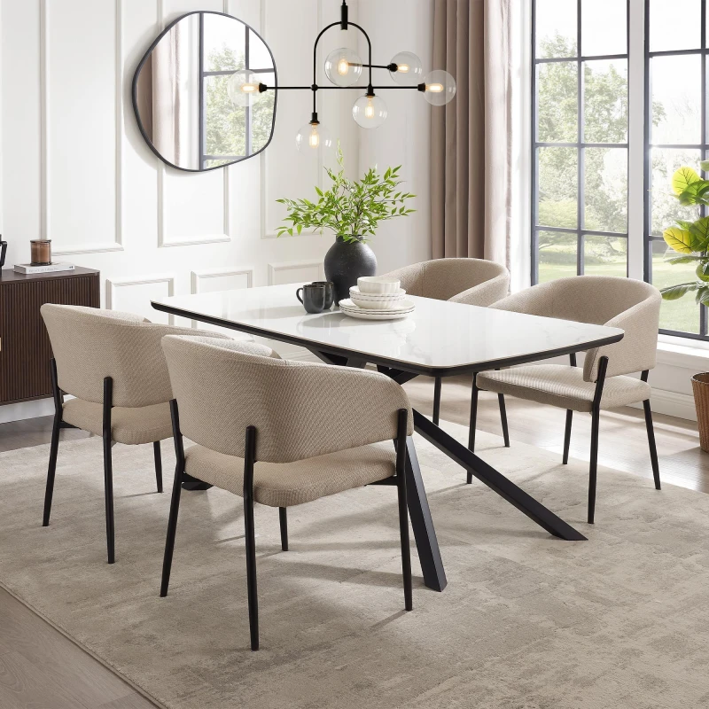 Image of Spinningfield Atherton Rectangular Marble Effect 6 Seater Dining Table Black