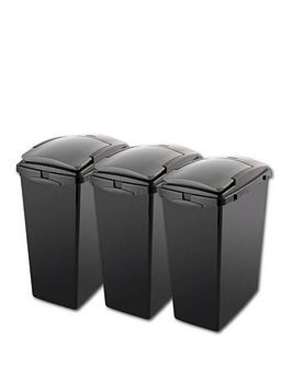 Image of Addis Set Of 3 Recycling Kitchen Utility Waste Separation Bin System Black U3QAT Unisex