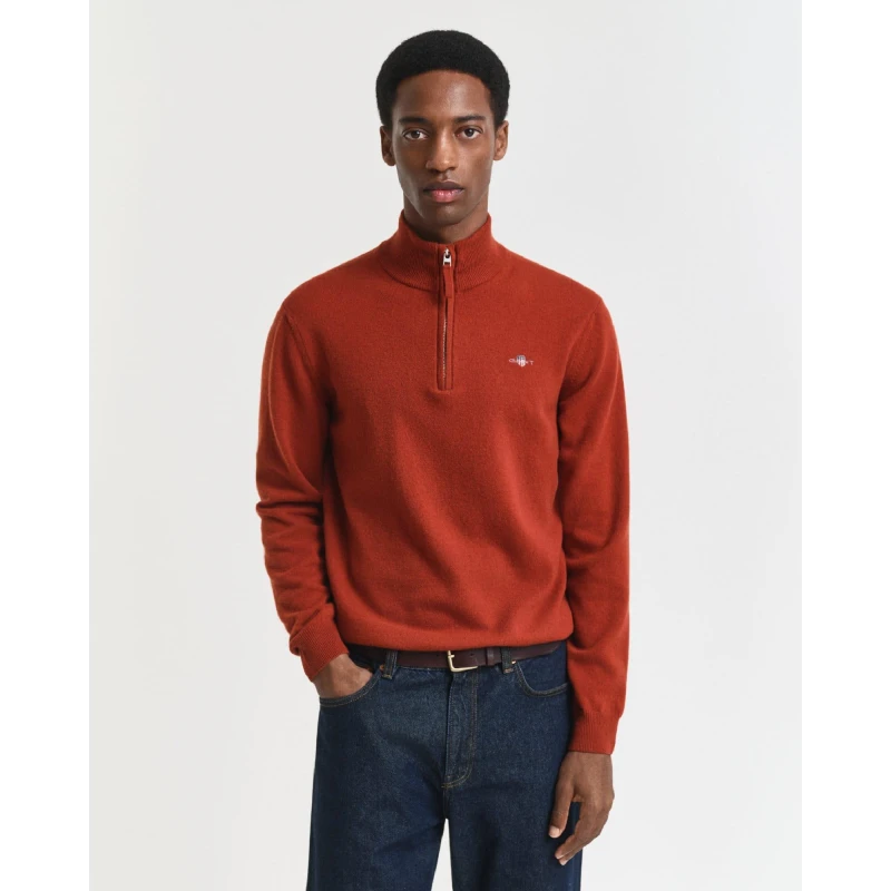 Image of Gant Superfine Lambswool Half Zip Fleece Brown male S