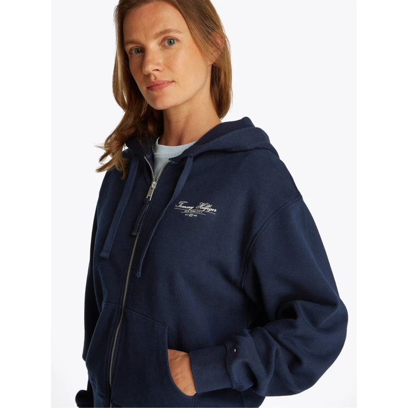 Image of Tommy Hilfiger Womens Regular Script Full Zip Hoodie Dark Night Navy female 10 (S)