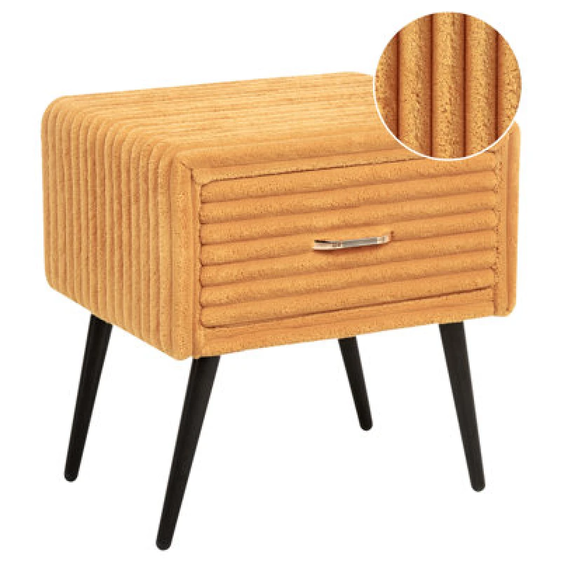 Image of Beliani 1 Drawer Bedside Table Flayat Corduroy Orange