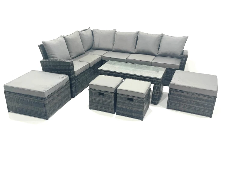 Image of Fimous 10 Seat Rattan Garden Furniture Corner Sofa Set Outdoor Patio Sofa Chair Table Set Dark Grey