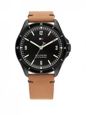 Image of Tommy Hilfiger Maverick Black Dial Brown Leather Strap Watch, Brown, Men