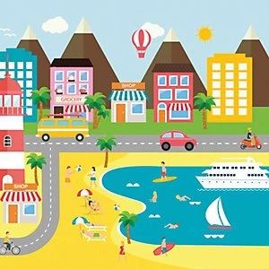 Image of ohpopsi Seaside Town Wall Mural Multi 14.4m L