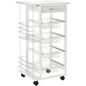 Image of HOMCOM Multi-Use Kitchen Island Trolley Baskets Side Racks Drawer Worktop White
