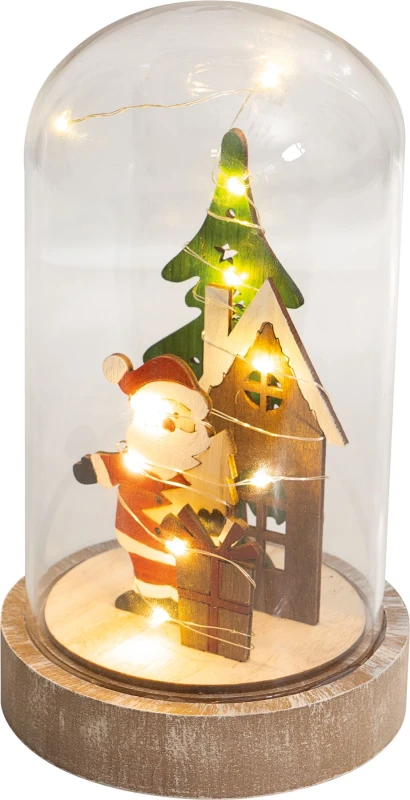 Image of St Helens Light Up Cloche Santa Father Christmas Scene with Glass Dome and Wire LED Lights Battery Powered ELV-919703