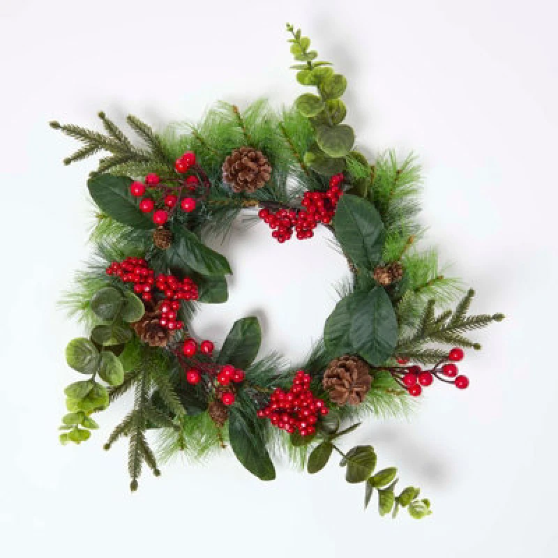 Image of Homescapes Artificial Winter Woodland And Eucalyptus Wreath