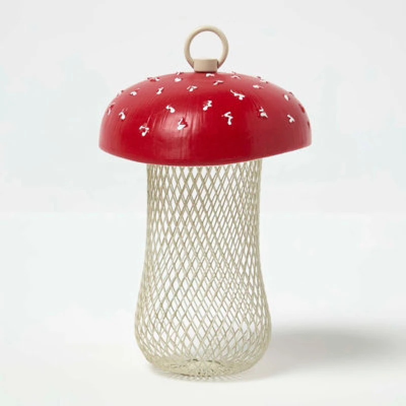 Image of Homescapes Red Mushroom Hanging Bird Feeder