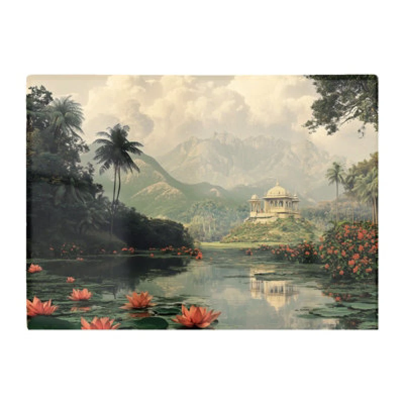 Image of Warren Reed Designer Temple By A Lake With Lilies Chopping Board
