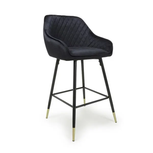 Image of Shankar Savanna Brushed Velvet Black Bar Stools - Black 545296cm