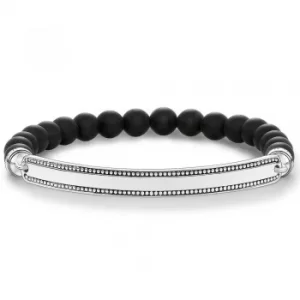 Image of THOMAS SABO Silver Bead Edge Matt Obsidian Bracelet LBA0016-704-11