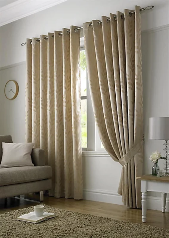 Image of Alan Symonds Tivoli Lined Ring Top Curtains - Pair Eyelet Curtains 117x137cm Beige 70625904002