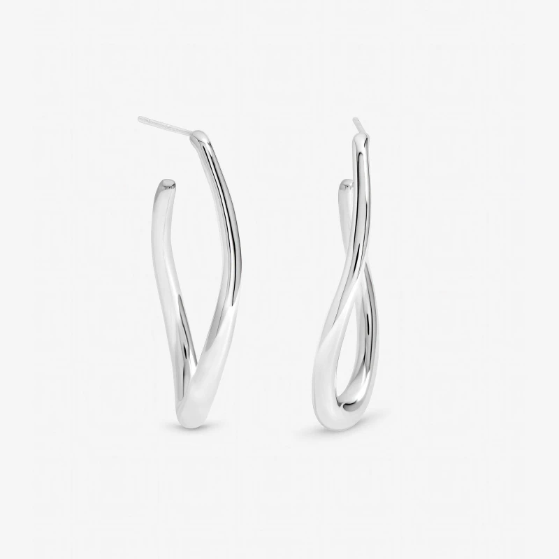 Image of Inicio Sterling Silver Plated Large Polished Hoops Hoop Earrings One Size Silver 73782111000
