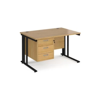 Image of Office Desk Rectangular Desk 1200mm With Pedestal Oak Top With Black Frame 800mm Depth Maestro 25 MCM12P3KO