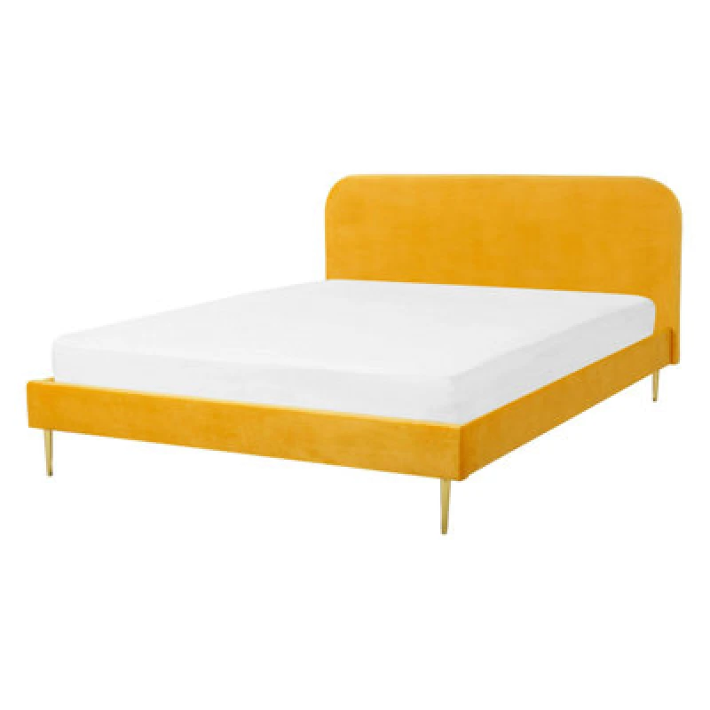 Image of Beliani Bed Velvet Flayat 140 X 200 Cm (Eu Double) Yellow
