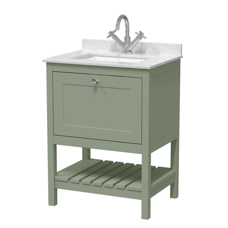 Image of Balterley Bathroom 1 Soft Close Drawer Floor Vanity Unit Basin, Green, 620mm in Green Green Unisex