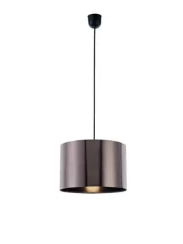 Image of Dako Black Ceiling Pendant 1 Light E27 with 300 x 200mm Metallic Gun Metal Cylinder Shade, c, w Ceiling Bracket