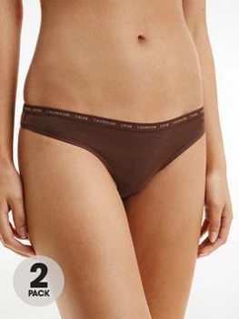 Image of Calvin Klein One Cotton Skin Tone 2-Pack Thong - Umber, Brown, Size L, Women