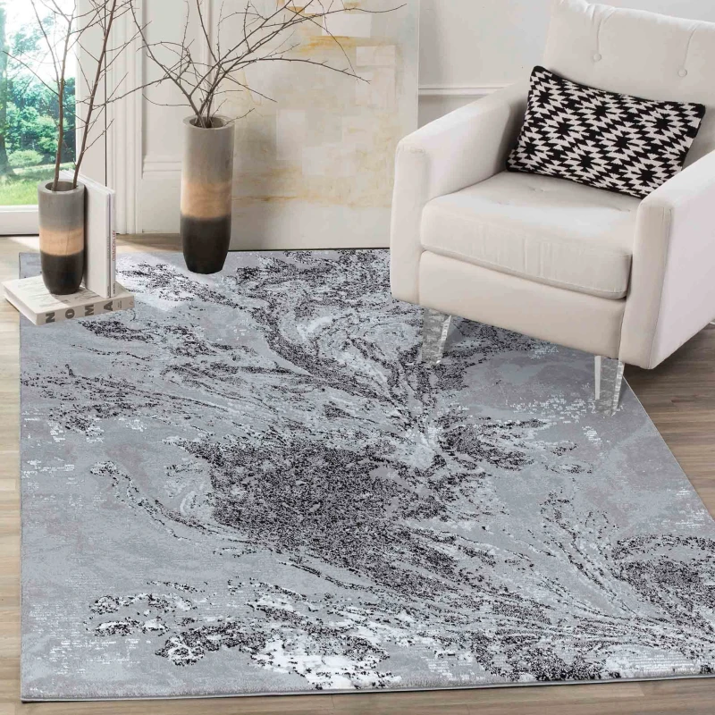 Image of Modern Abstract Water Flow Grunge Texture Area Rugs Black 160X230 Cm
