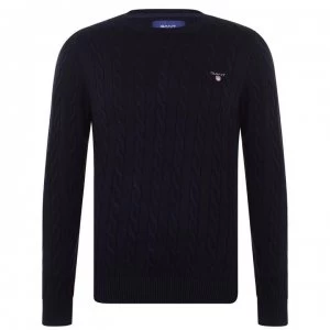 Image of Gant Cotton Cable Knit Crew Jumper - Navy 433