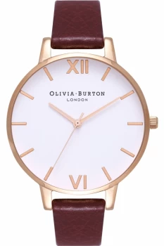 Image of Ladies Olivia Burton White Dial Big Dial Burgundy & Rose Gold Watch OB16BDW33